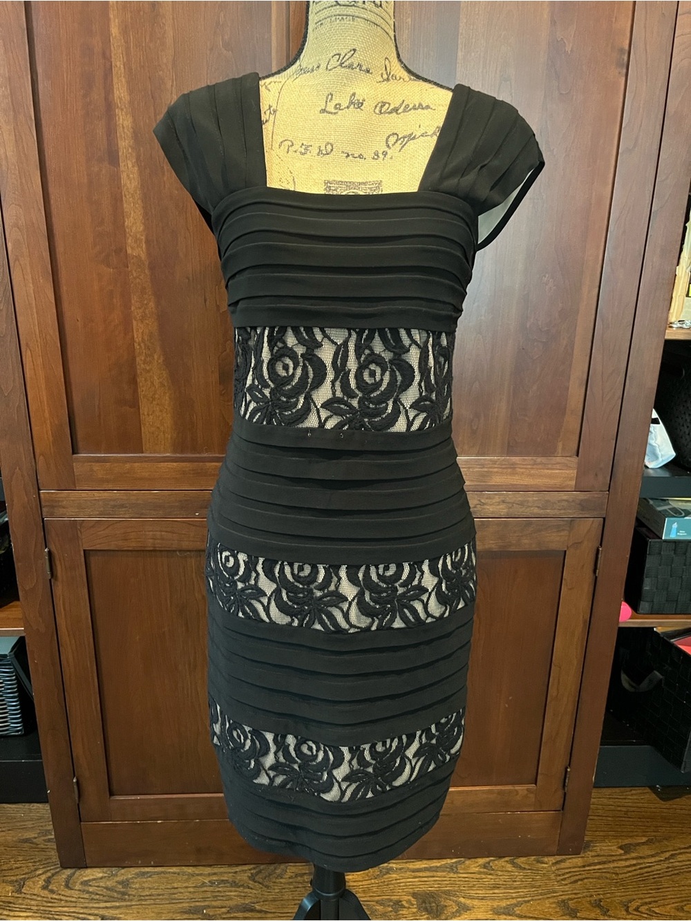 Black Lace Panel Midi Dress